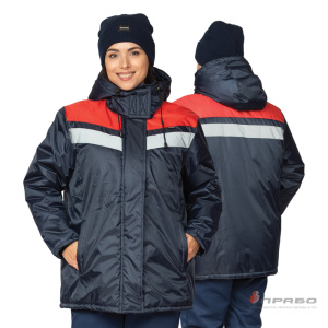Куртка женская утеплённая «Сарма» тёмно-синяя/красная с капюшоном. Артикул: 9616. Цена от 2 690,00 р. в г. Санкт-Петербург