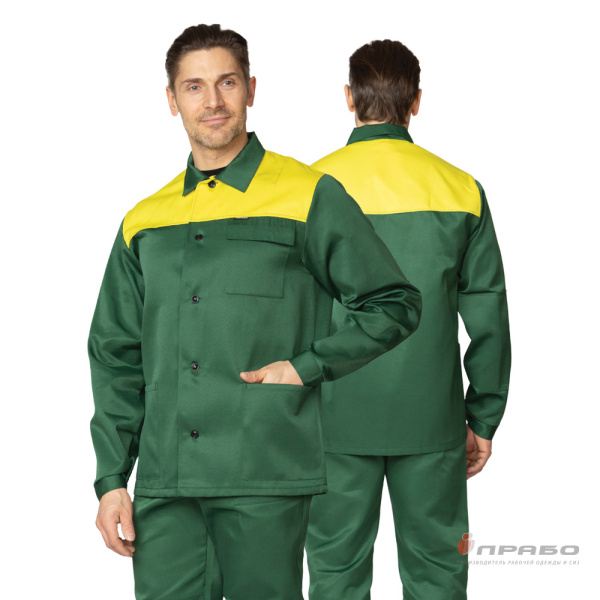 Костюм мужской «Стандарт Плюс» зелёный/жёлтый (куртка и брюки). Артикул: Кос125. #REGION_MIN_PRICE# в г. Санкт-Петербург