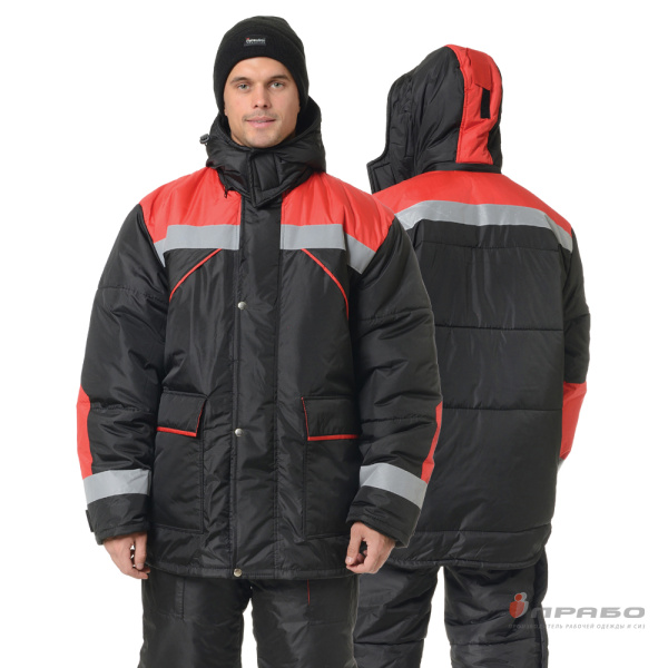 Костюм мужской утеплённый «Эверест» чёрный/красный (куртка и полукомбинезон). Артикул: Кос202. #REGION_MIN_PRICE# в г. Санкт-Петербург