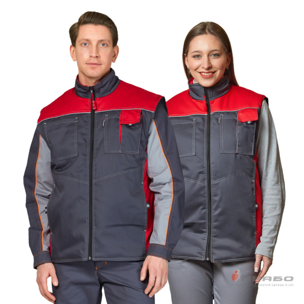 Жилет универсальный утеплённый «Бренд» тёмно-серый/красный. Артикул: Жил201. #REGION_MIN_PRICE# в г. Санкт-Петербург