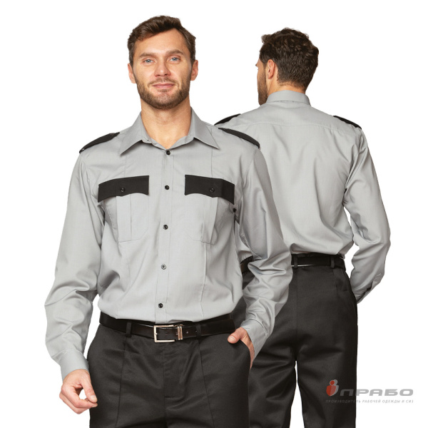 Рубашка мужская с длинными рукавами серая/чёрная. Артикул: Руб007001. #REGION_MIN_PRICE# в г. Санкт-Петербург