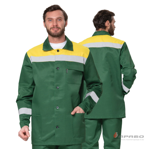 Костюм мужской летний «Стандарт 1 СОП» зелёный/жёлтый (куртка и брюки). Артикул: 9407. #REGION_MIN_PRICE# в г. Санкт-Петербург