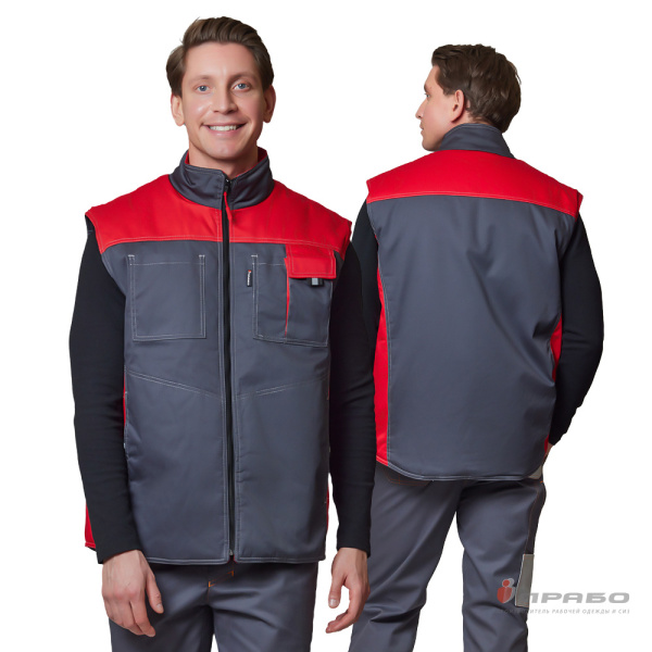 Жилет утеплённый "Бренд" тёмно-серый/красный без канта