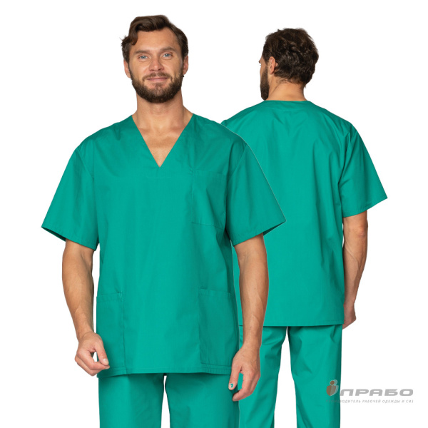 Костюм медицинский мужской «Хирург» зелёный (блузон и брюки). Артикул: Мед101. #REGION_MIN_PRICE# в г. Санкт-Петербург