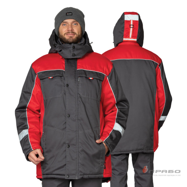 Куртка мужская утеплённая «Бренд» тёмно-серая/красная. Артикул: 9644. #REGION_MIN_PRICE# в г. Санкт-Петербург