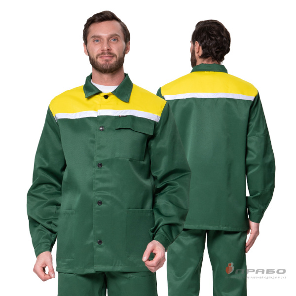 Костюм мужской «Стандарт Плюс СОП» зелёный/жёлтый (куртка и брюки). Артикул: Кос135. #REGION_MIN_PRICE# в г. Санкт-Петербург