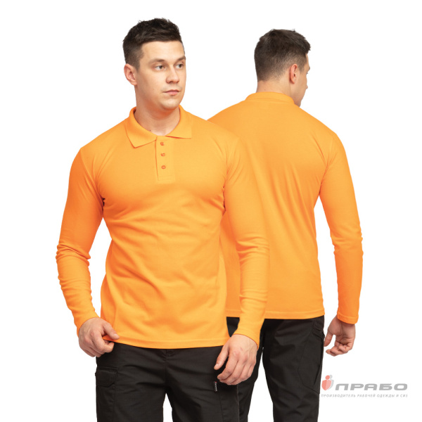 Рубашка «Поло» с длинным рукавом оранжевая. Артикул: Трик104. #REGION_MIN_PRICE#